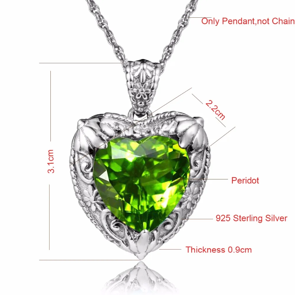 Sterling Silver Heart Peridot and Diamond Heart Charm Pendant