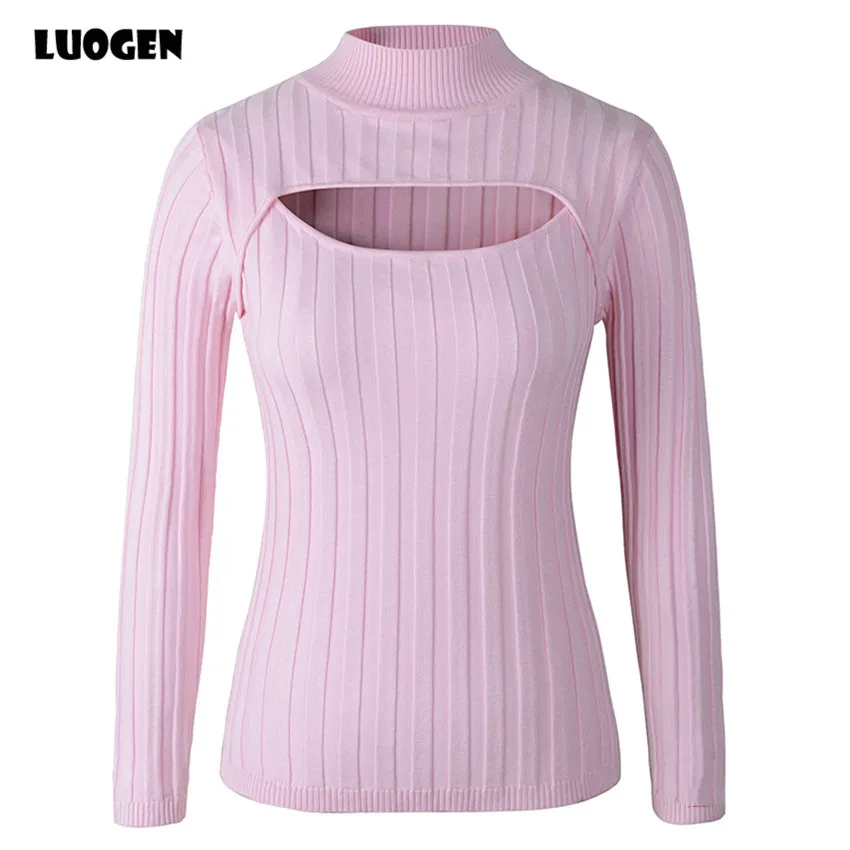 Japanese Anime Cosplay Open Chest Knitted Sweater Keyhole Women Sweaters and Pullovers Sexy Turtleneck Stripe For Lolita Girls