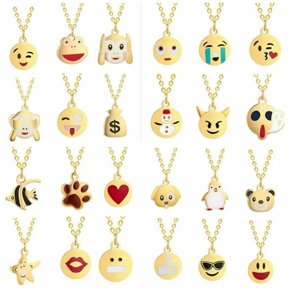 

QIAMNI Handmade Cartoon Expression Face Emoji Necklace for Women Fish Star Rabbit Penguin Choker Collars Necklace Birthday Gifts