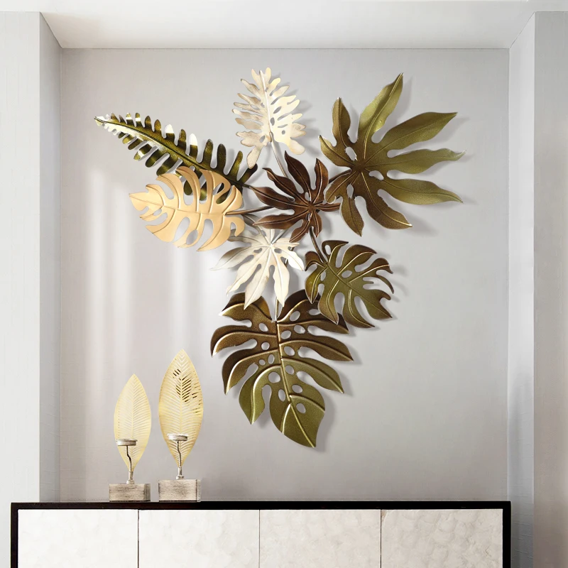 

American 3D Stereo Wrought Iron Wall Hanging Leaves Mural Decoration Crafts Creative Porch Restaurant Livingroom Wall Sticker