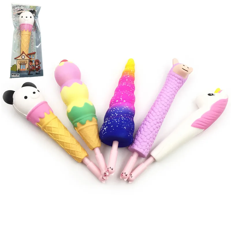 

Kawaii Squishy Pencil Cap Squishies Slow Rising Unicorn Horn Panda Ice Cream Scoop Pen Holder Students Stationery Gfit Toy