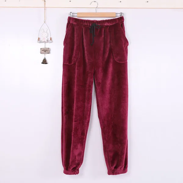 Женские домашние штаны, зимние плотные теплые фланелевые штаны для сна, женские штаны для сна, пижамные штаны размера плюс M-XXL, Fdfklak - Цвет: wine red women