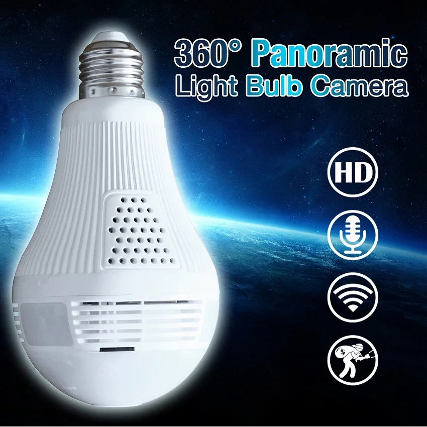

1.3MP 2MP IP Camera Wi-Fi Bulb Lamp Fisheye Camera Wi-fi FishEye 360 degree Full View Mini CCTV Camera Support 128GB TF Card