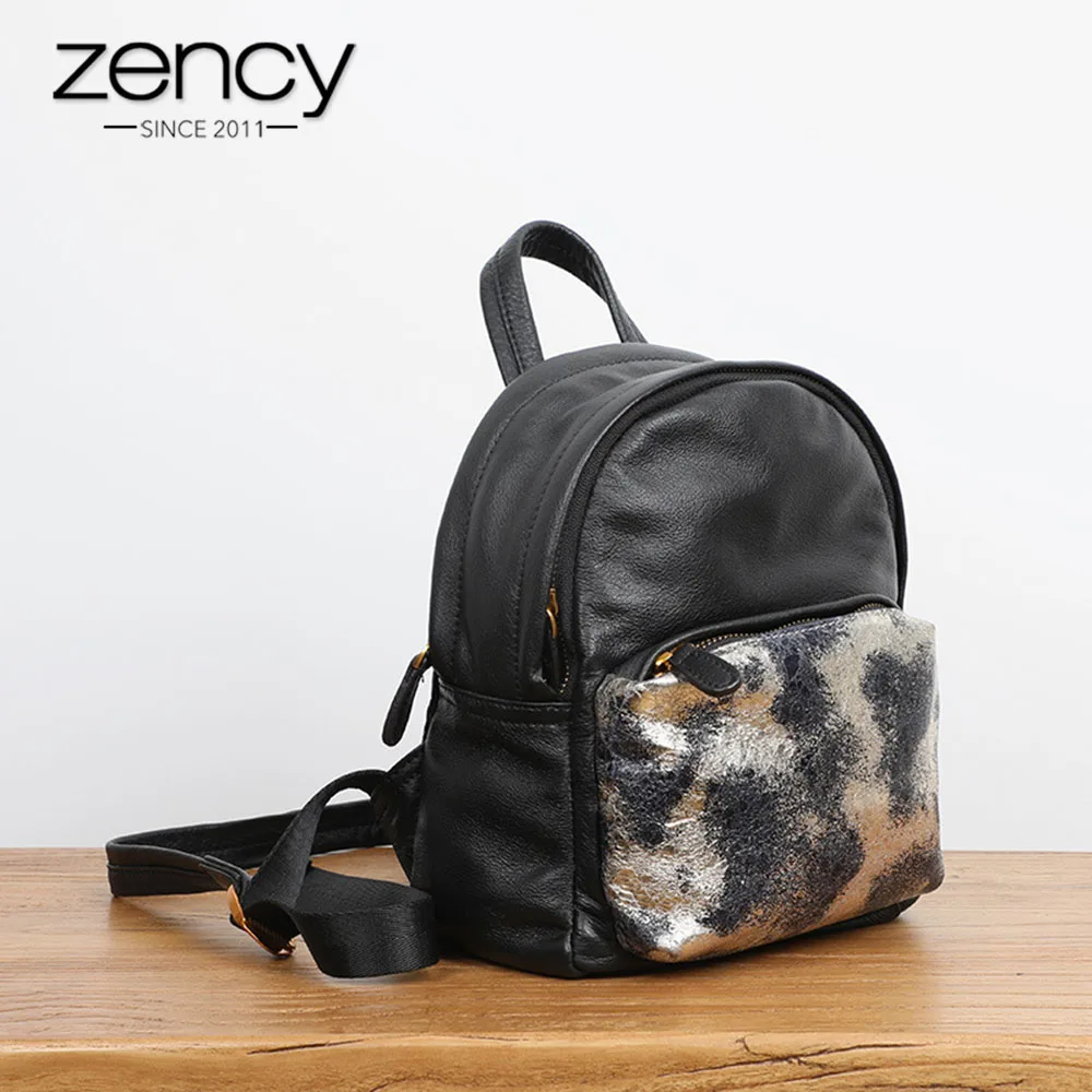 

Zency Special New Model Women Backpack 100% Genuine Leather Fashion Black Small Travel Bag Preppy Style Schoolbag Daily Knapsack