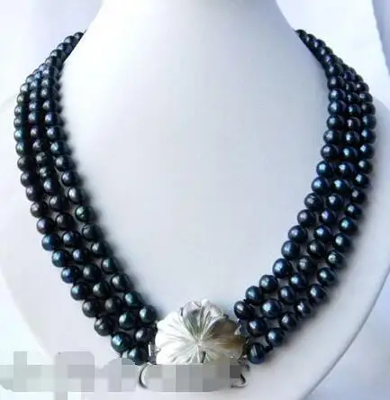 

FREE SHIPPING HOT sell new Style >>>>> 3Strands 20'' 8mm Black Round Freshwater Pearl Necklace