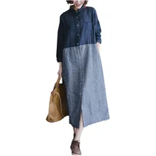 OYCBTDFW 2019 Spring Autumn New Art Long-Sleeved Dress Contrast Color Stitching Single-Breasted Lapel Mid long Dress Female YH90 OYCBTDFW 2019 Spring Autumn New Art Long-Sleeved Dress Contrast Color Stitching Single-Breasted Lapel Mid long Dress Female YH90