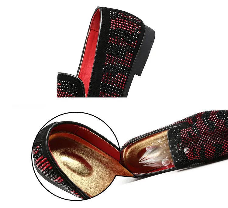 Г., Мужская официальная обувь роскошные красные мужские лоферы, стразы, заостренный носок, Свадебная вечерняя кожаная обувь размера плюс 37-48 1