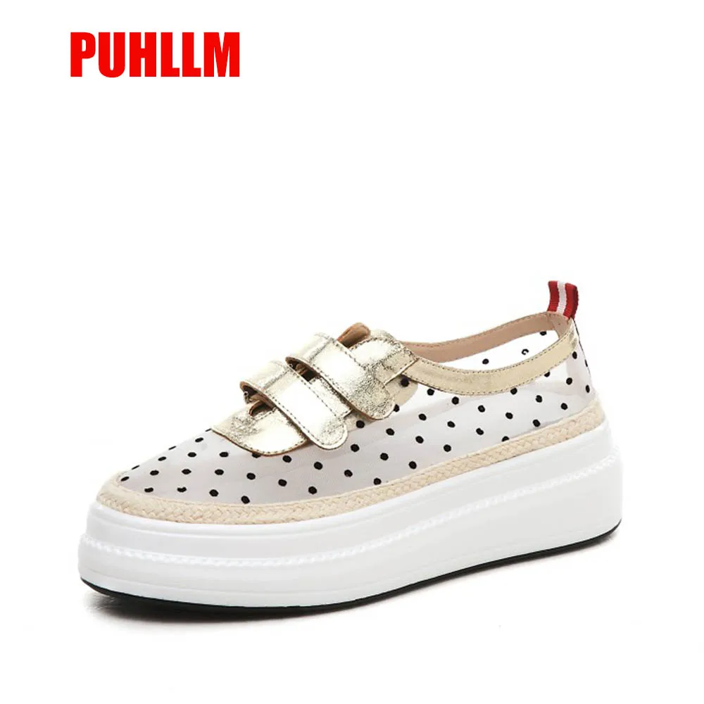 

2019 summer new mesh thick bottom toe leather layer shallow mouth flat bottom ladies breathable platform shoesD12