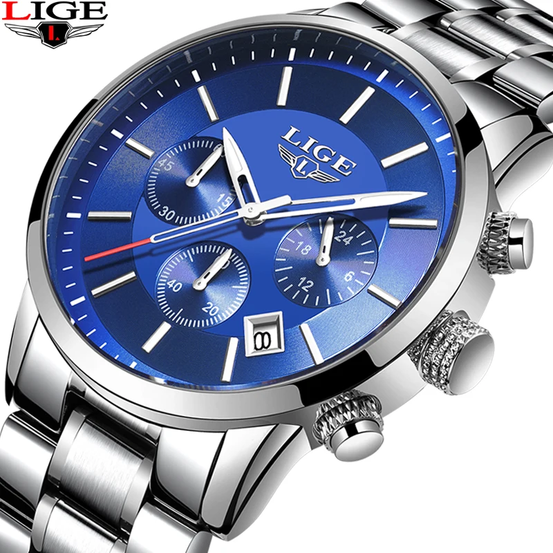 

2019 LIGE New Stainless Steel Waterproof Men's Watches Fashion Business Watch Men Top Luxury Brand Hodinky Clock Relogio Man+Box