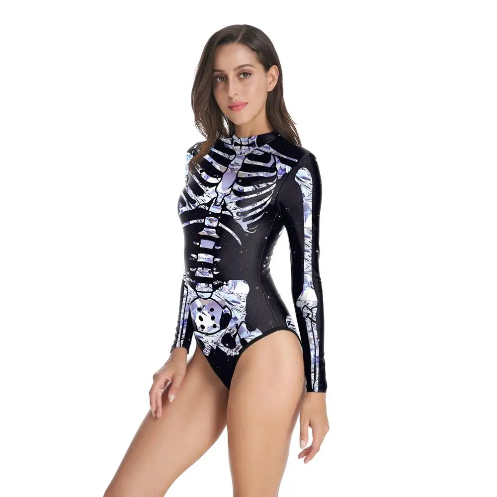 Womens Halloween Fancy Dress Skeleton Print Tunic Dress Leotard Jumpsuit Legging
