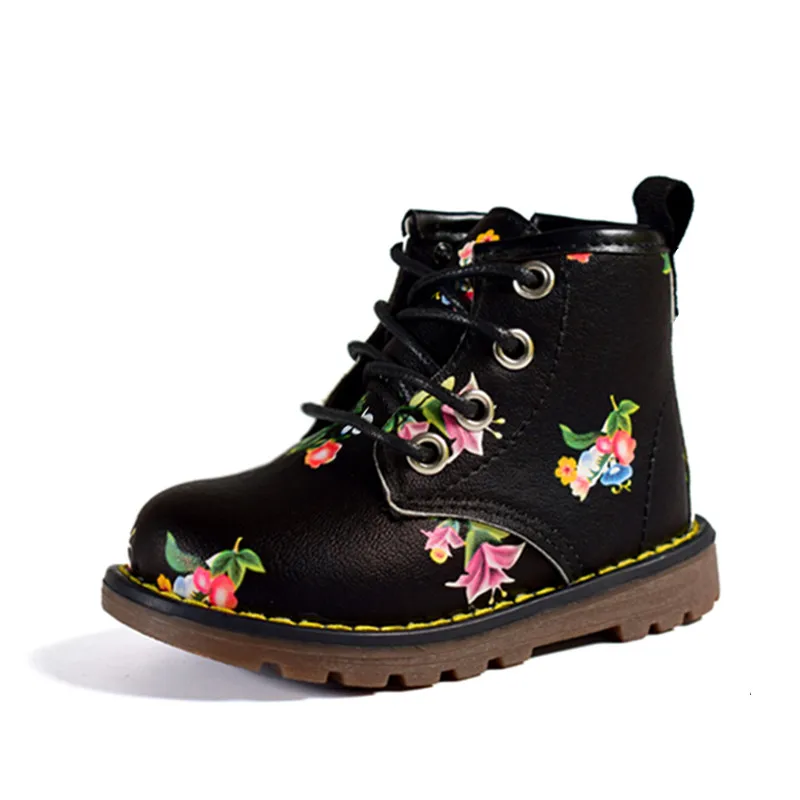 AOGT/ г. новые детские ботинки для девочек милые ботинки для новорожденных девочек из искусственной кожи модные детские ботильоны с цветочным принтом обувь martin для девочек 005