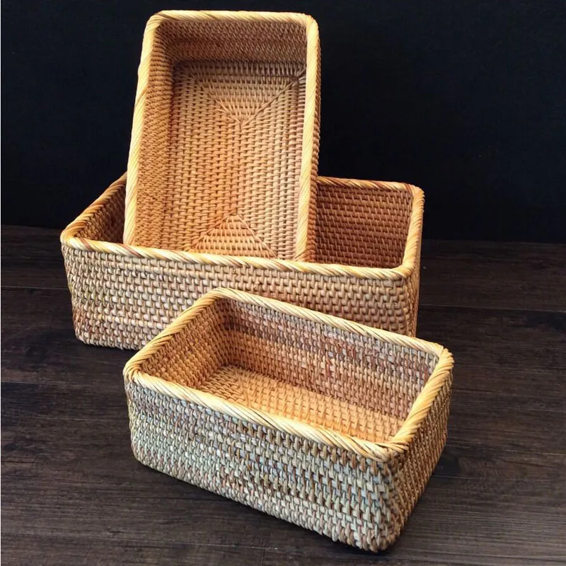 3 Pcs / Lot rattan storage baskets neatening makeup cosmetic organiser box hamper laundry basket table sundries store container