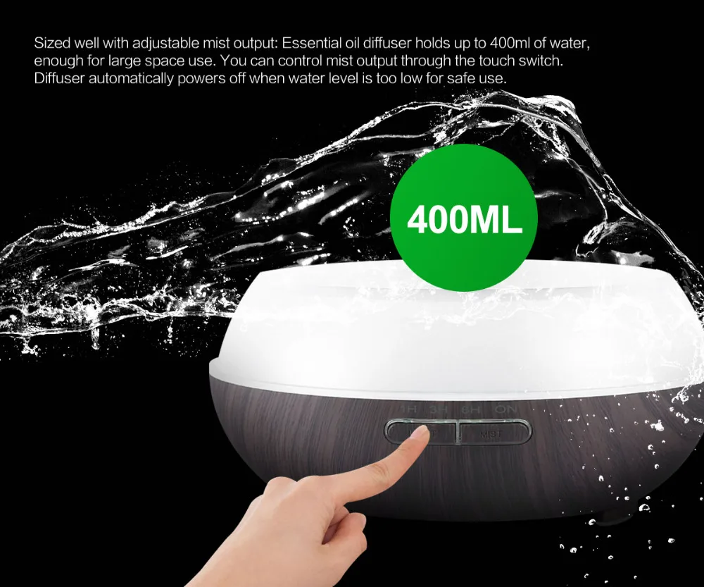 400ml Aroma Essential Oil Diffuser Ultrasonic Air Humidifier with Wood ...