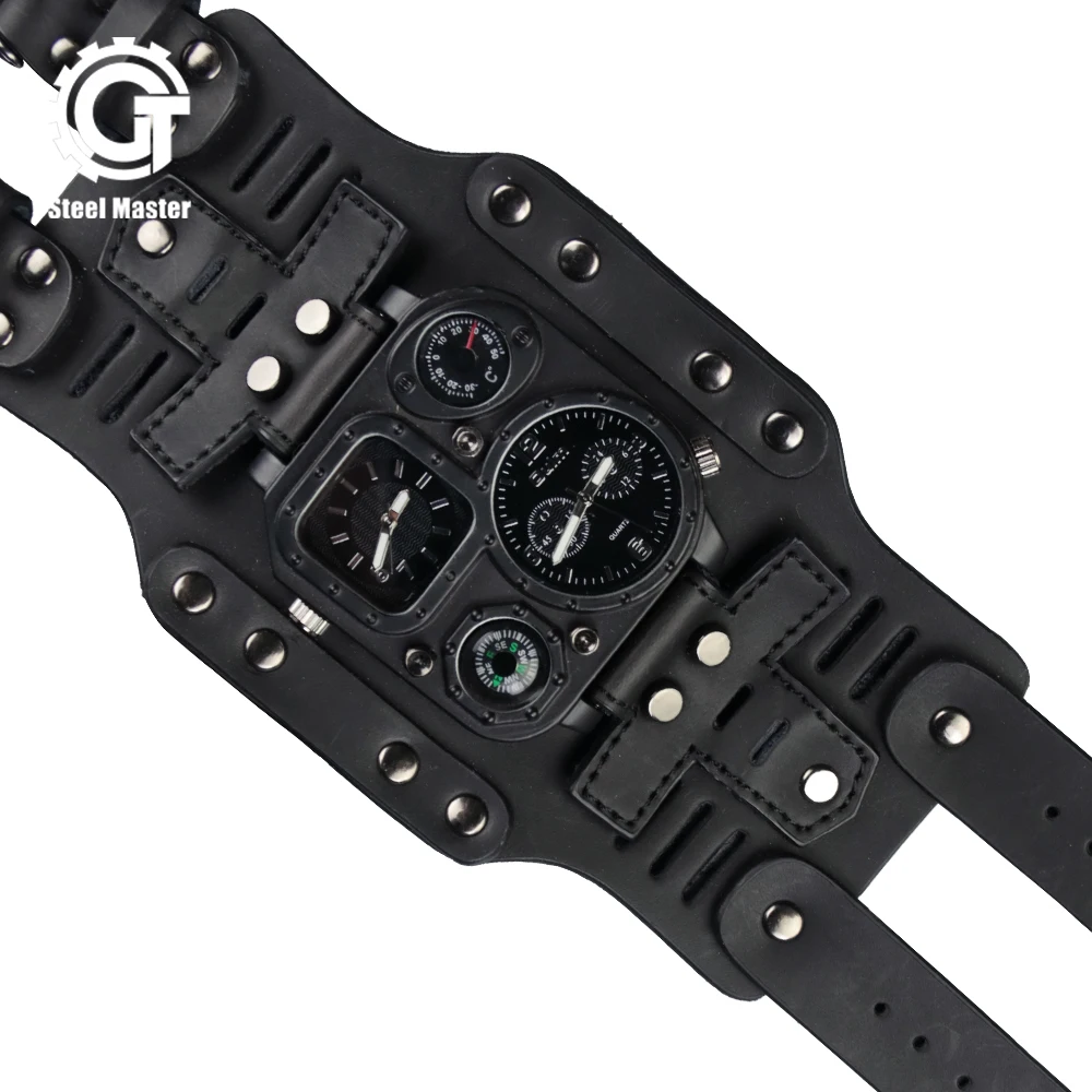 

2019 Watch Men Steampunk Vintage Multifunction Classic Watch Stainless Steel Leather Strap Sport Mechanical Military Wrist Watch