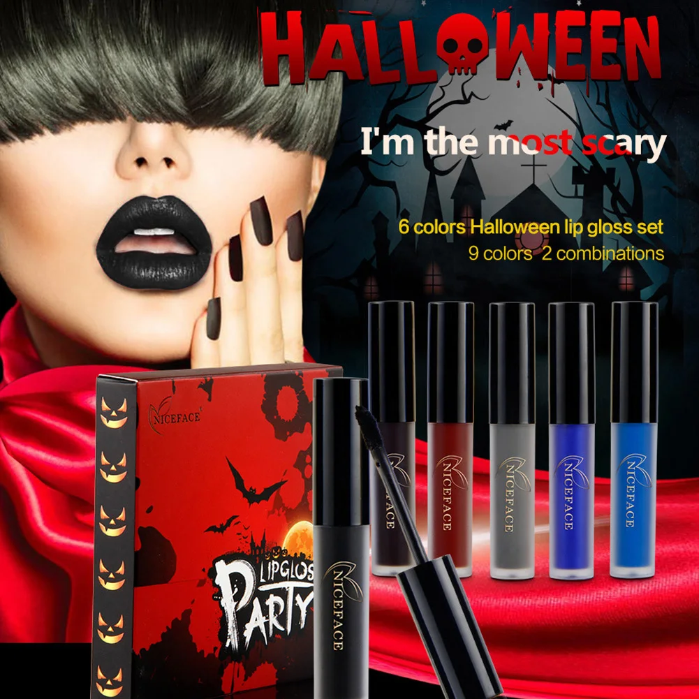 Popfeel 6Pcs/Set Halloween Style Matte Lip Gloss Liquid Makeup Cosmetic ...