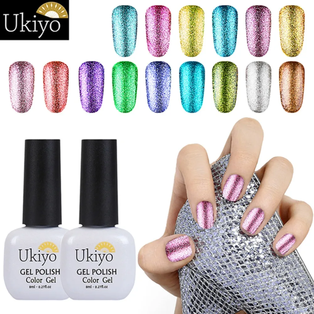  Ukiyo 8ML Platinum Color Nail Gel Varnish Semi Permanent Nail Art Soak off UV Gel Nail Polish Glitt