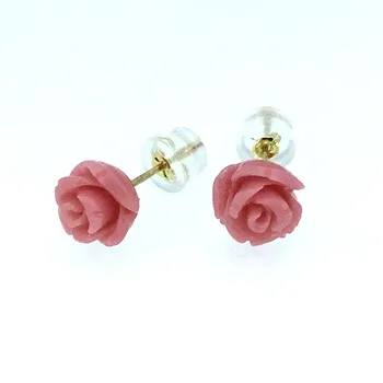 

ANI 18K Yellow Gold (AU750) Coral Women Stud Earrings Natural Color Coral Flowers Lady Engagement Gold Earrings boucle d oreille