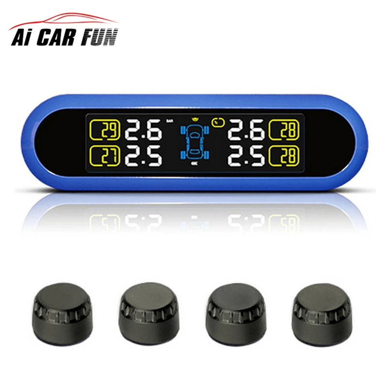 

Solar Power TPMS LCD Display Car Wireless Tire Tyre Pressure Monitoring System 4 external/internal Sensors For 4 wheels Cars