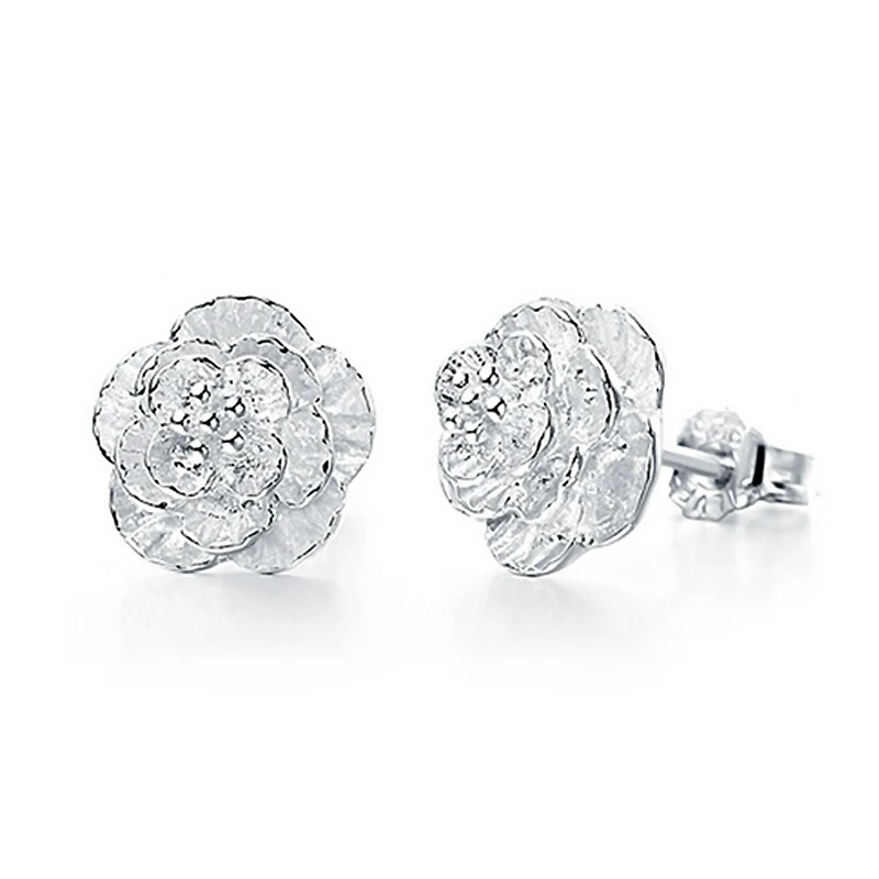 Charming Russian European Stylish Pure 925 Sterling Silver Woman Flower Design Stud Earrings Fine Jewelry Free Shipping | Украшения и