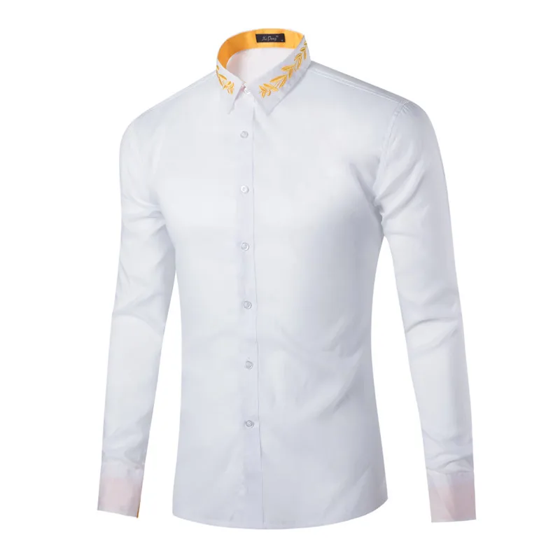 

2018 New Men Shirts Business Long Sleeve Turn-down Collar Male Dress Shirt Embroidered Slim Fit Bridegroom Wedding Shirts F50