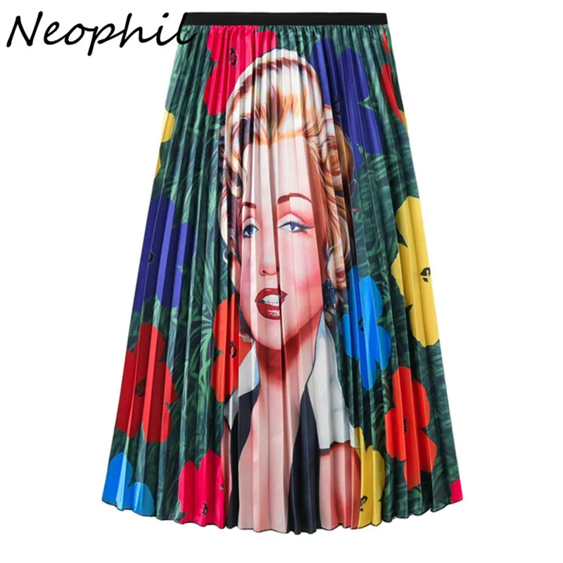 Женская длинная юбка с принтом Neophil Marilyn Monroe Осенняя плиссированная Макси-юбка