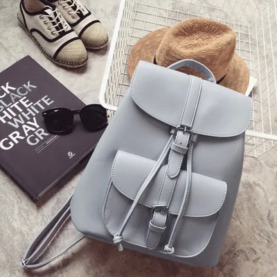 SUUTOOP женский винтажный качественный кожаный рюкзак на шнурке, модные женские школьные сумки, рюкзак для девочек-подростков, женский рюкзак для путешествий Rugzak - Цвет: Светло-серый