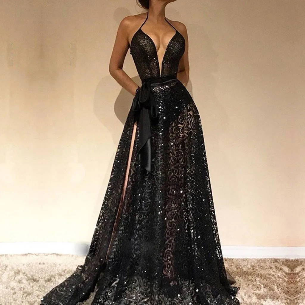 

Sexy Dress Summer Party Dress Women 2019 Sexy Womens Sleeveless Deep V-Neck Beach Bodycon Cocktail Prom Gown Dress Z4