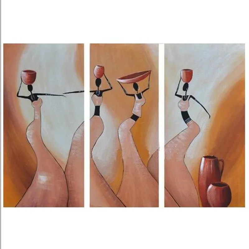 

100% Hand Painted Canvas Oil Paintings Abstract African Women Figure Painting Modern Home Decor Wall Art 3 Panel Wall Picture