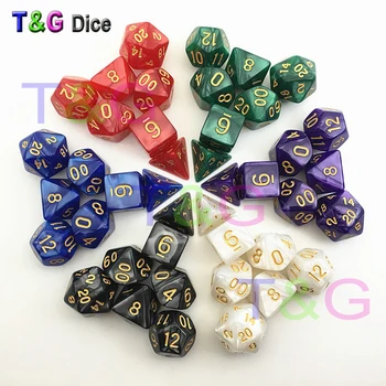 

New Gold Ink D&D Dice Marbled effect D4 D6 D8 D10 D10% D12 D20 6 Sets with Bags 42pcs