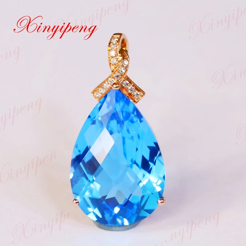

Xinyipeng 18 k rose gold with diamonds inlaid blue topaz stone pendant style beautiful women model
