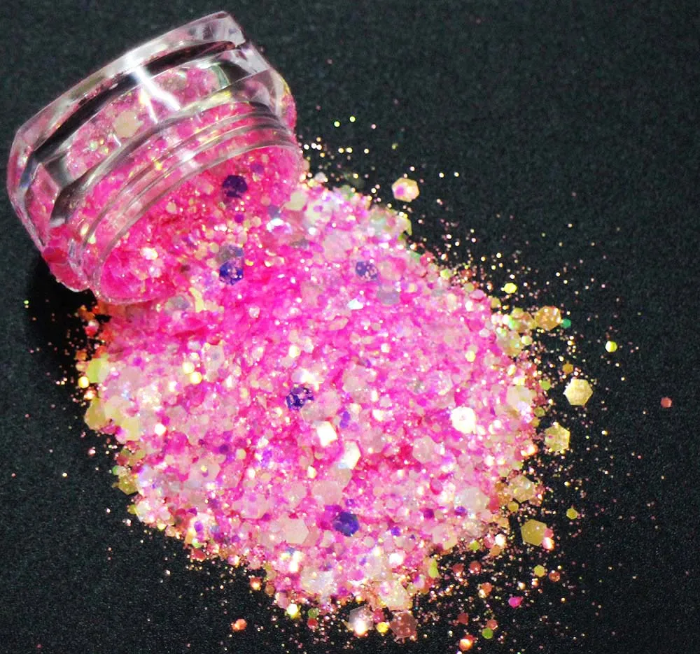 

4 Choices! Mix Hexagons Shapes Sequins, Iridescent Rainbow Shining Colors Slice 3D Nail Art Glitters Paillettes