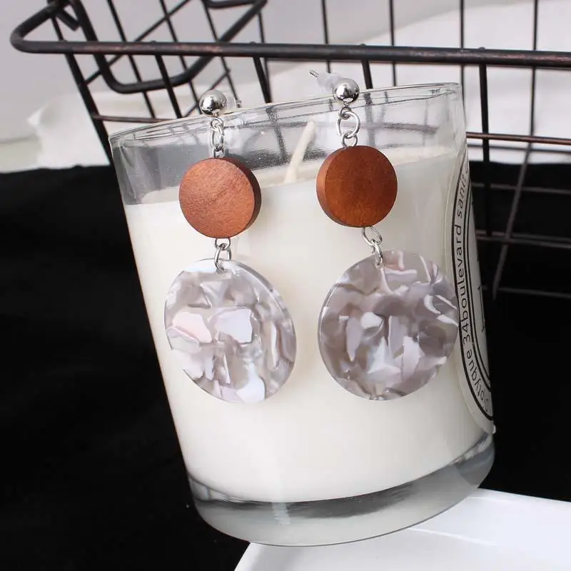

2018 New Hot Sale Geometric Round Acetic Acid Earrings Wood Grain Earring Fashion Women Jewelry Wholesale Oorbellen