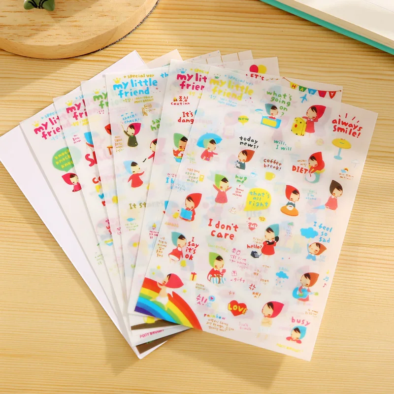 

6PCS New Lovely My Little Friend Korean Stationery Little Red Riding Hood PVC Sticker Diary Decorative Stickers Photo Album
