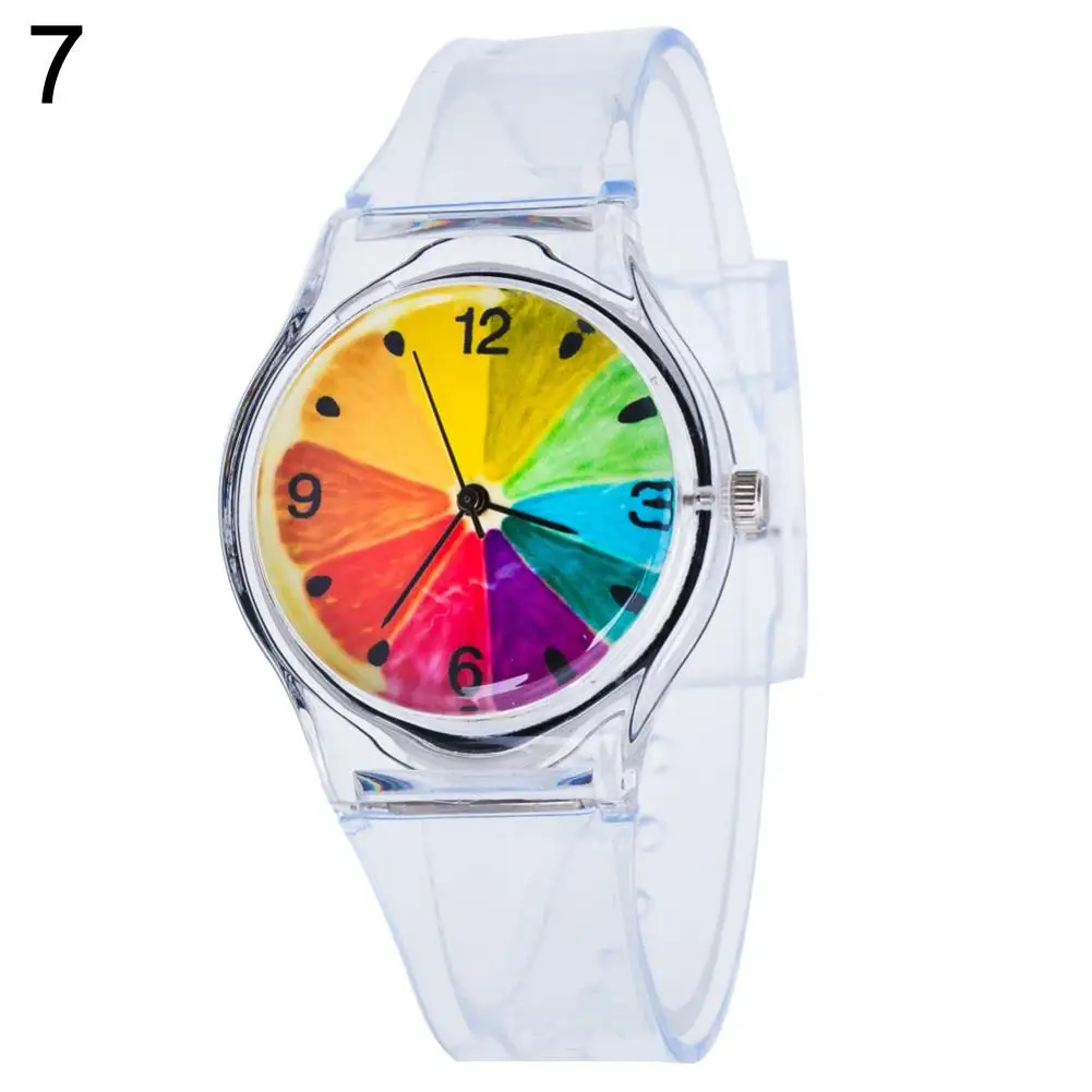 

Fashion Transparent Kids Women Colorful Dial Jelly Quartz Analog Wrist Watch