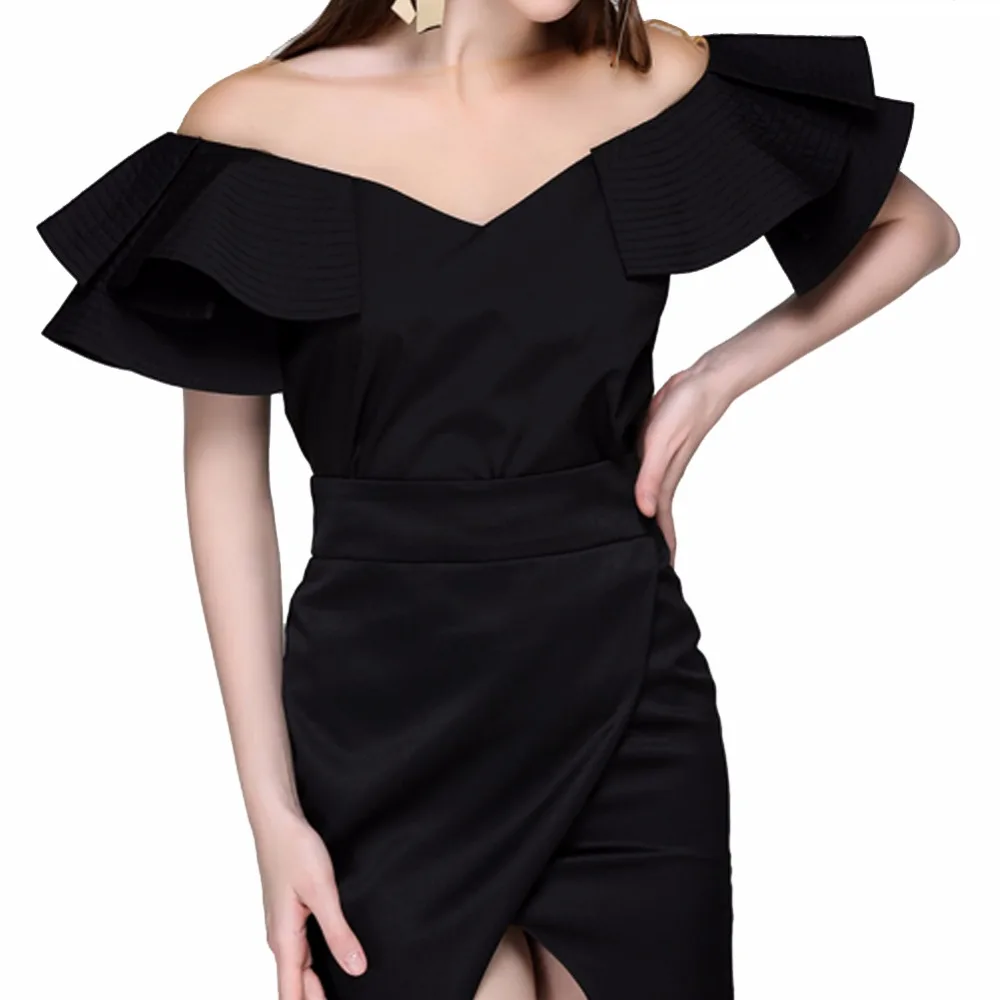 Ruffles Slash Neck Backless Womens Blouses Top Tees Shirt_19