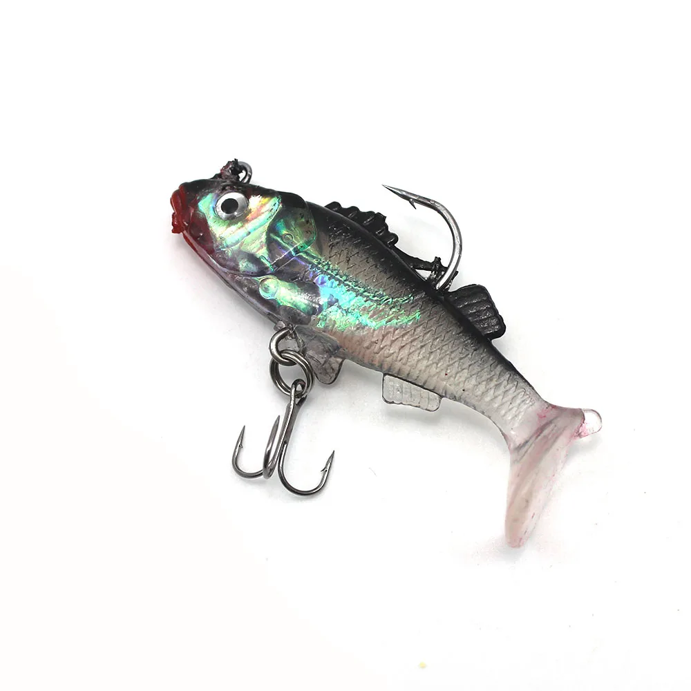 

10Pcs/Lot 3D Eyes Leading Fishing Lures With T Tail Soft Fishing Lure Double Hooks Baits Artificial Bait Jig Wobblers Rubber