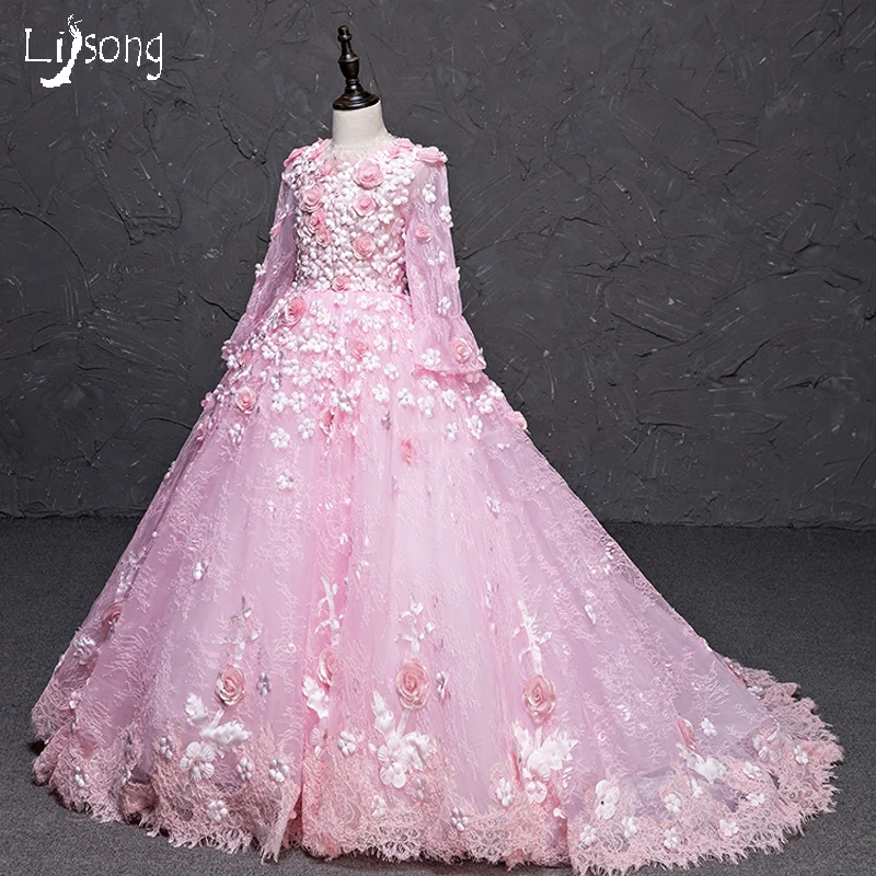 pink lace flower girl dress