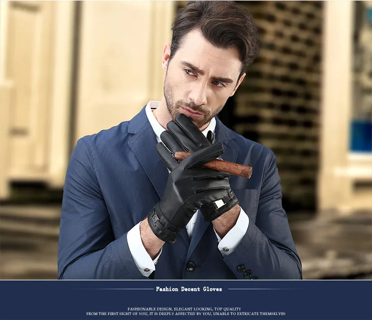2018 Новый Для мужчин s кожаные перчатки Роскошный коралловый флис внутренности толстые варежки мужской моды весна водительские перчатки