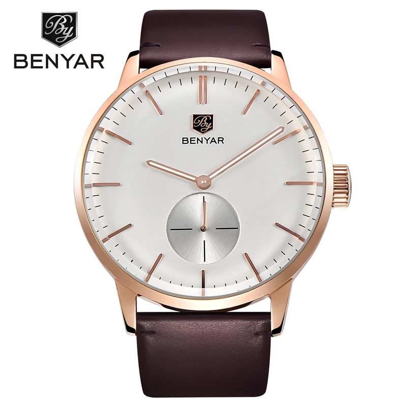 Kopen BENYAR Originele Gouden Horloge Mannen Horloges Top Merk Luxe Lederen Business Quartz Horloge Mannelijke Klok Saat Relogio Masculino