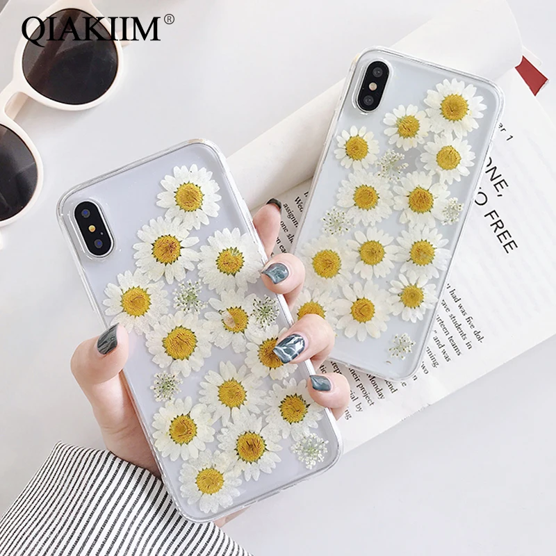 

Dried Real Flower Handmade Clear Pressed Phone Case For Samsung S8 S9 S10 Plus Note 8 9 Cases Soft TPU Back Cover for iPhone 6 7