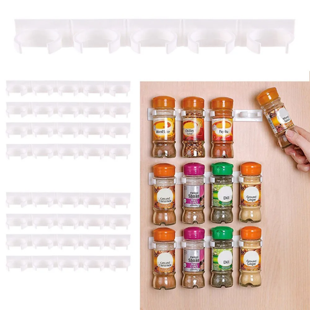 

4 pcs/set Can Storage Rack Plastic 20 Cabinet Door hooks Spice Wall Rack Storage Kitchen Condiment Bottles Organizer