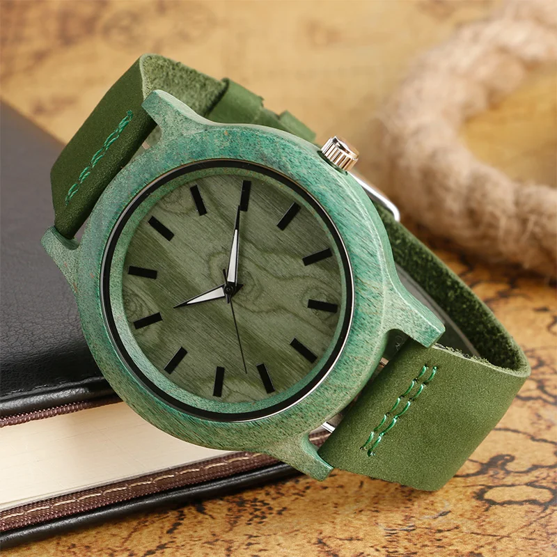 

Creative Nature Wood Bamboo Pattern Quartz Wrist Watch Genuine Leather Band Sport Men Women Analog Strap Trendy Simple Bangle