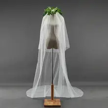 Двухслойная женская свадебная вуаль со шлейфом, 2 слоя, лента, покрытая волнистой отделкой, одноцветная сетка, свадебная вуаль с расческой