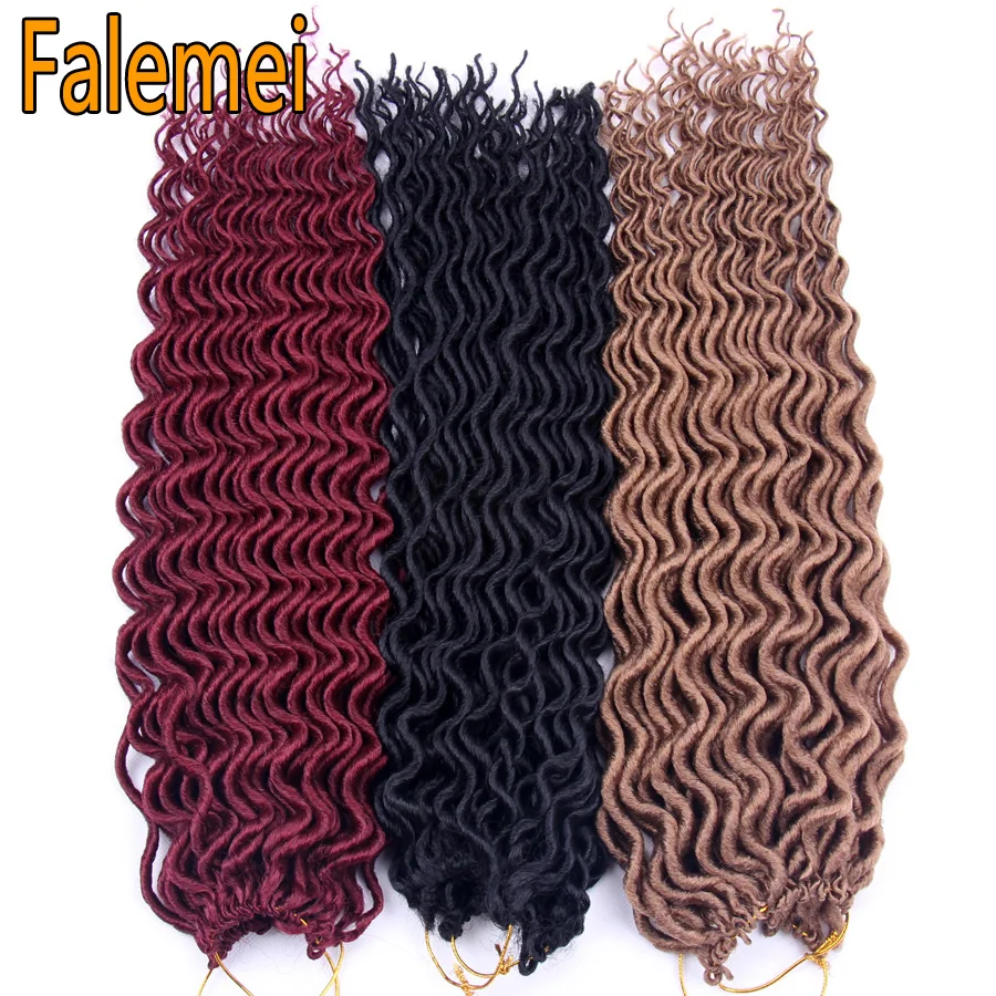 FALEMEI Goddess Faux locs CURLY, вязанные крючком косички, волосы, 24 корня, 18 дюймов, вязанные крючком волосы для наращивания, синтетические вязанные косички