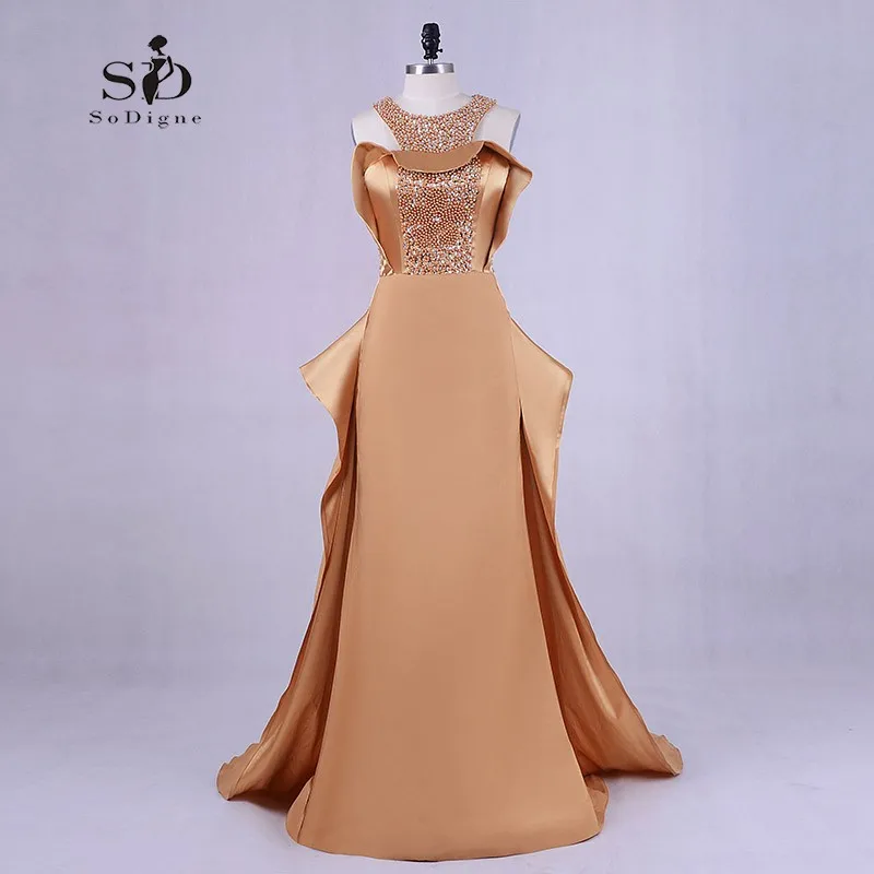 Elegant Evening Dress Mermaid Champagne Formal Gown Court