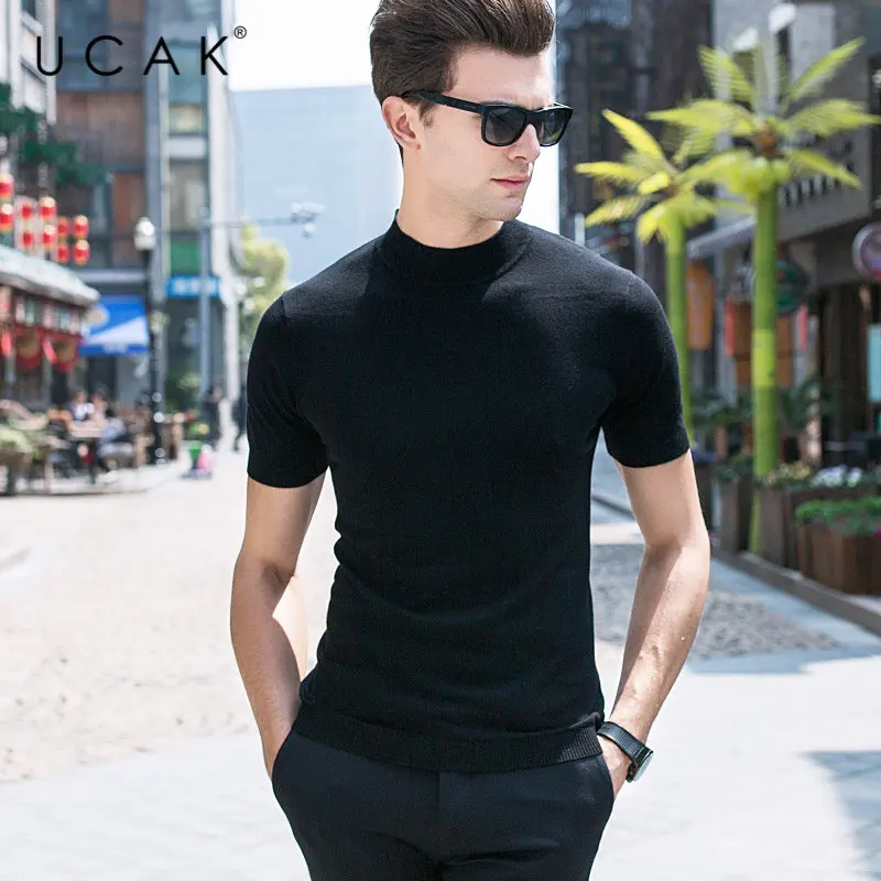 UCAK Brand Sweater Men Casual Short Sleeve Turtleneck Pull Homme Merino Wool Pullover Men Autumn Winter Cashmere Sweaters U3002