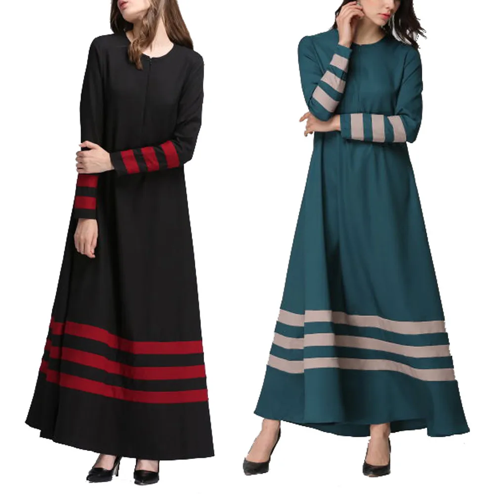 

2019 Women Muslim Women Islamic Stripe Print Plus Size Middle East Long Dress islamic clothing caftan marocain abaya turkey