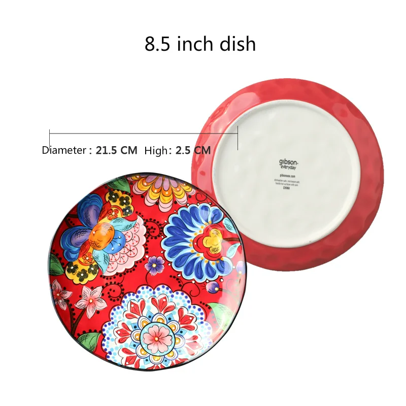 Международная торговля, высокое качество, красная посуда, ручная роспись, богемный стиль, керамическая тарелка, западное блюдо, салатник, декоративный поднос - Цвет: 8.5 inch dish