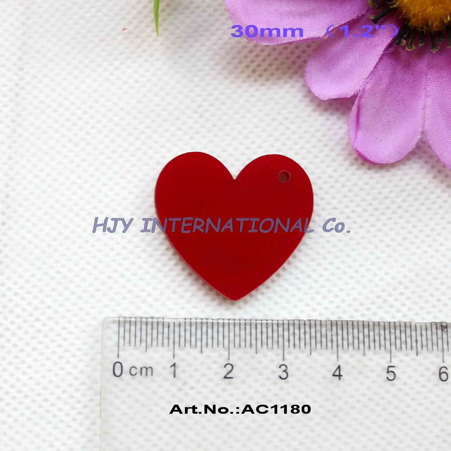 

(30pcs/lot) 30mm Acrylic Hearts With One Hole Red Color Bracelet Accessories 1.2" -AC1180