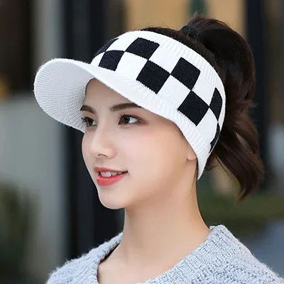 MAERSHEI/зимняя спортивная шапочка с хвостом для девочек, шляпа с пустым верхом, Черная Женская теплая шапка вязаная шапка - Цвет: White